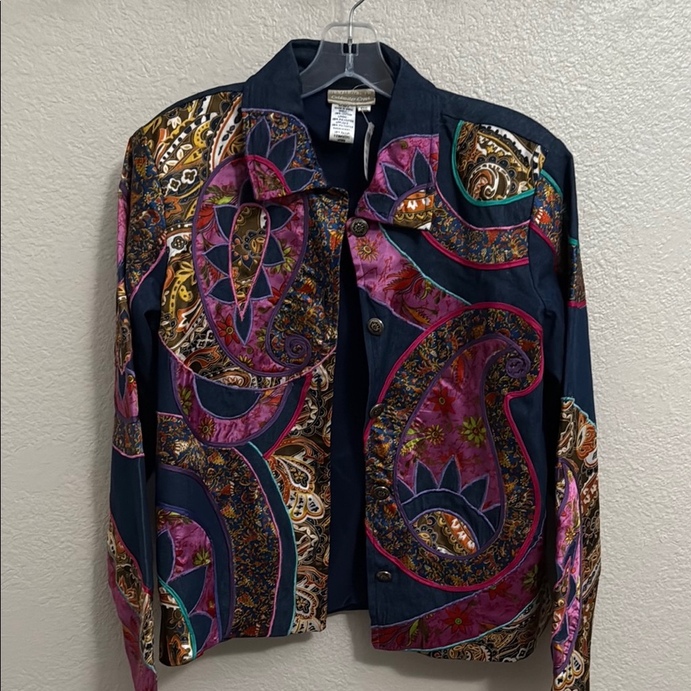 Coldwater Creek Colorful Paisley Patterned Jacket Embroidered Patchwork Boho Art